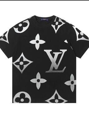 Louis Vuitton Black Tee with White Logo Motifs